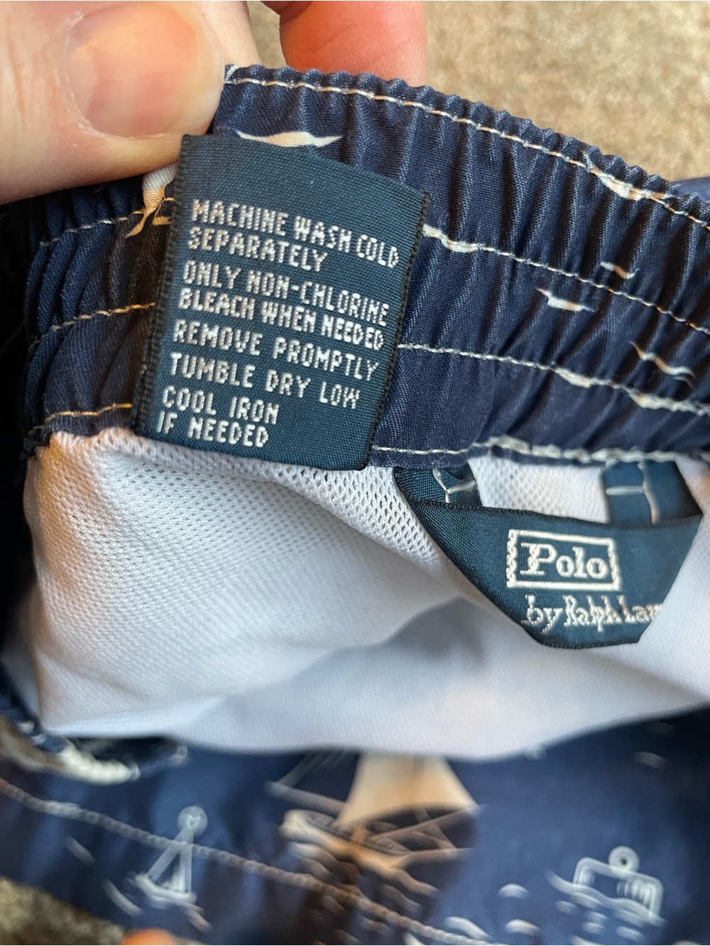 Polo Ralph Lauren Navy Sailboat Print Men's Swim Shorts Size Large - Picture 4 of 6
